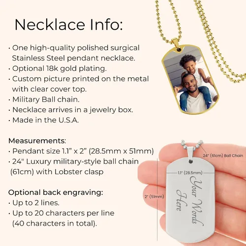 Vista 2 de Hilis Jewelry Collar personalizado con etiqueta de perro para papá, collar con foto personalizada con texto grabado, regalos personalizados