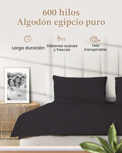 Vista 3 de Olympic - Juego de sábanas tamaño Queen, 100 % algodón egipcio, juego de sábanas de lujo de 600 hilos, 4 piezas, suave y transpirable, ajuste Gris