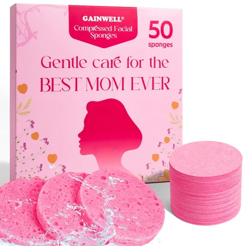 Vista 10 de GAINWELL Bride to Be Gifts - Esponja facial comprimida de 50 unidades, limpieza facial diaria y exfoliante, esponjas cosméticas de spa 100% Rosa