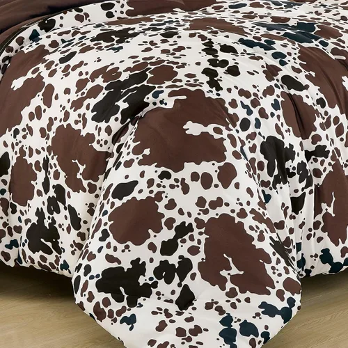 Vista 3 de Juego de edredón con estampado de vaca, tema occidental, conjunto de vaquero, juego de edredón con estampado de vaca lechera, colores marrón, negro