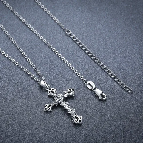 Vista 3 de Cross necklace 925 Sterling Silver Rose Crose Pendant Necklace Cross Necklace for Women (A-Rose Cross Necklace)