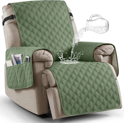 Vista 25 de Ruaozz Funda para Silla Reclinable 100% Impermeable Antideslizante Funda Reclinable para Silla Reclinable Funda de Asiento de Silla Lavable con Beige