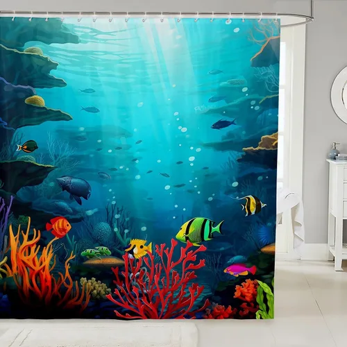 Vista 11 de Cortina de ducha de baño de mármol, cortina de ducha de tela gris y blanca con ganchos, arte único estampado de teñido anudado 3D, accesorios