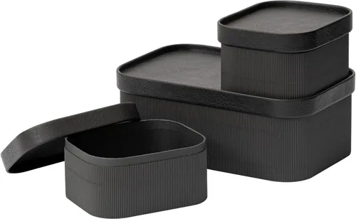 Vista 9 de Cajas de almacenamiento decorativas beige con tapas, cestas de almacenamiento con tapas similares al cuero, cajas de papel apilables resistentes