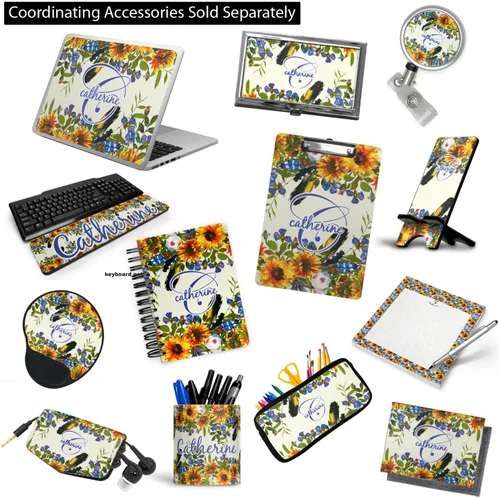 Vista 6 de Carpeta personalizada de 3 anillas con diseño de girasoles - 1 pulgada, color amarillo