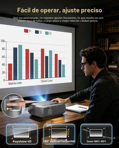 Vista 7 de Proyector de Alta Luminosidad 1800 ANSI Lumens, HDR10+, Soporte 4K, WiFi6 y Bluetooth, Smart Android TV con Aplicaciones, HDMI/USB, para Azul y Gris
