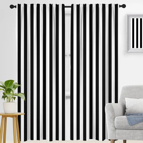 Vista 21 de zokyer Cortinas de ventana a rayas beige crema, modernas rayas verticales de 63 pulgadas de largo, 2 paneles, cortinas bohemias neutras para niños