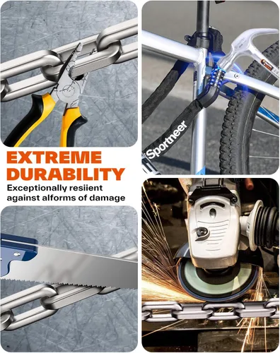 Vista 6 de Sportneer Candado de cadena de bicicleta: combinación reiniciable de 5 dígitos resistente antirrobo con eslabones cuadrados de 3.2 pies