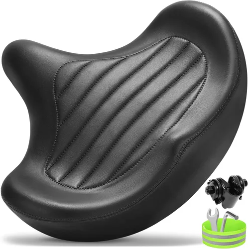 Vista 11 de CDYWD Asiento de bicicleta de gran tamaño para hombres y mujeres, cojín de asiento de bicicleta extra ancho, cómodo acolchado de ala, sillín