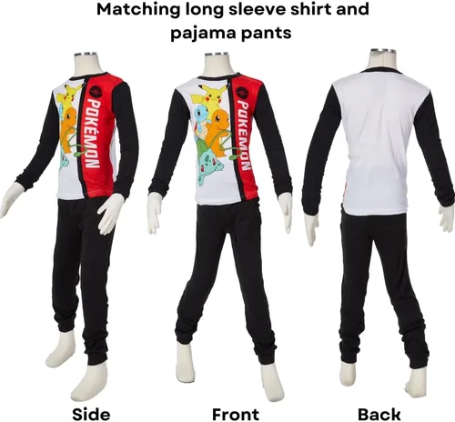 Vista 2 de Pokemon Conjunto de pijamas, ropa de dormir de 4 piezas para niños, tallas 4 a 10, Multi
