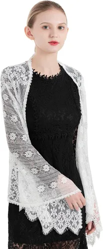 Vista 5 de PAMOR Bufanda de chal rectangular para mujer con velo de capilla para cubrir la cabeza velos católicos para iglesia