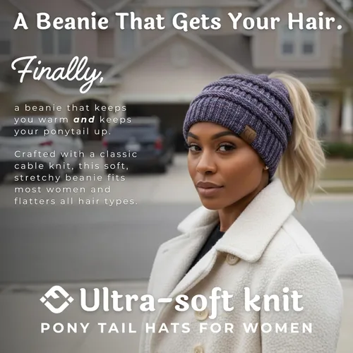 Vista 2 de Funky Junque - Gorro para mujer con ranura para cola de caballo