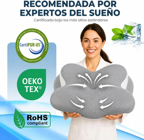 Vista 4 de Almohada cervical para el cuello para aliviar el dolor, almohada ortopédica de contorno de espuma viscoelástica, almohada de apnea del sueño Gris