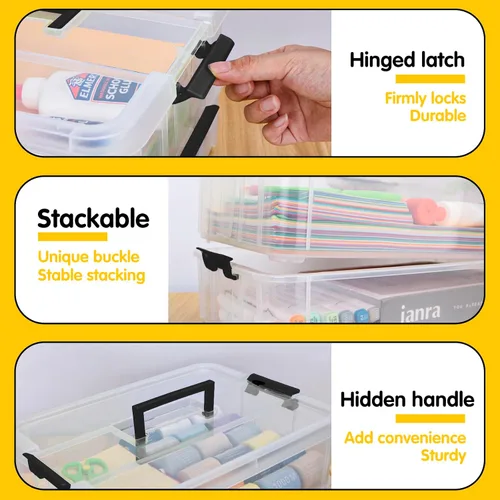 Vista 4 de TERGOO Contenedores de almacenamiento de plástico de 2 capas con tapas, caja transparente multiusos apilable y portátil, organizadores portátiles