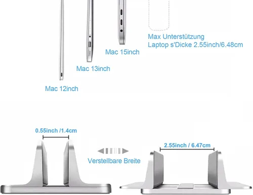 Vista 3 de Soporte vertical para laptop, soporte de aluminio para computadora portátil de escritorio con base ajustable (hasta 17.3 pulgadas) compatible
