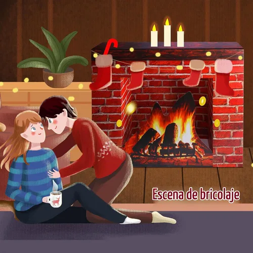 Vista 6 de Accesorio de Chimenea de Cartón de Navidad - Chimenea de Cartón de Ladrillo Rojo Artificial 3D - Chimenea de Ladrillo de Pie - Telón de Fondo
