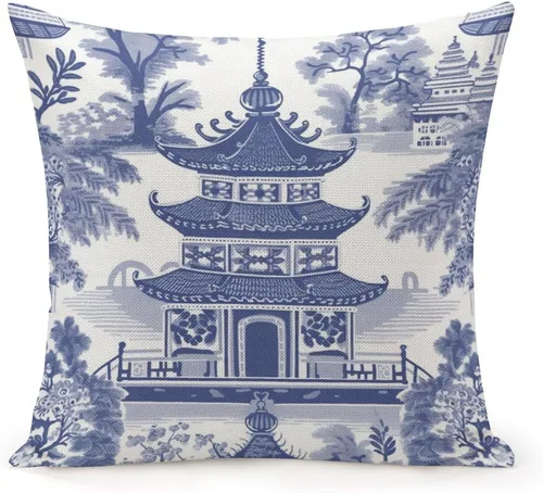 Vista 14 de Fundas de almohada chinoiserie verde turquesa floral y pájaro con cremallera de 16 x 16 pulgadas, fundas de almohada de lino para sofá, dormitorio