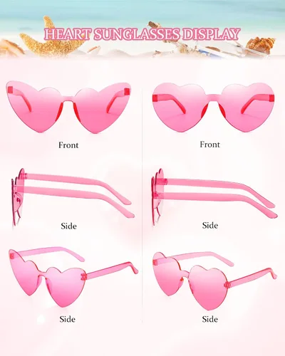 Vista 2 de Salfboy Gafas de sol con forma de corazón para mujer, sin marco, lindos lentes de sol en forma de corazón para recuerdos