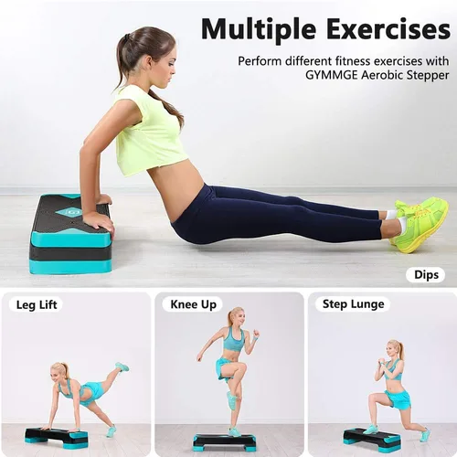 Vista 7 de GYMMAGE Stepper aeróbico de entrenamiento ajustable, plataforma de ejercicios aeróbicos con 2 elevadores, plataforma de ejercicios para fitness