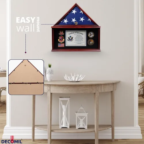 Vista 2 de DECOMIL - Caja grande de sombra militar, marco conmemorativo de entierro funerario para bandera de 5 x 9, madera maciza (caoba) (fuerza aérea)