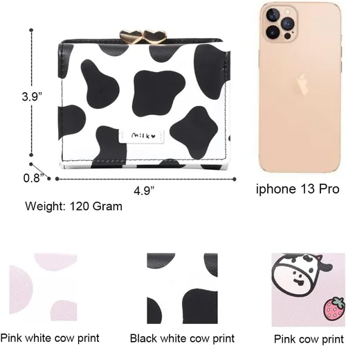 Vista 5 de Sunwel Fashion Cartera pequeña con estampado de vaca para niñas, con bolsillo para efectivo, tarjetero para tarjetas de identificación, con ventana