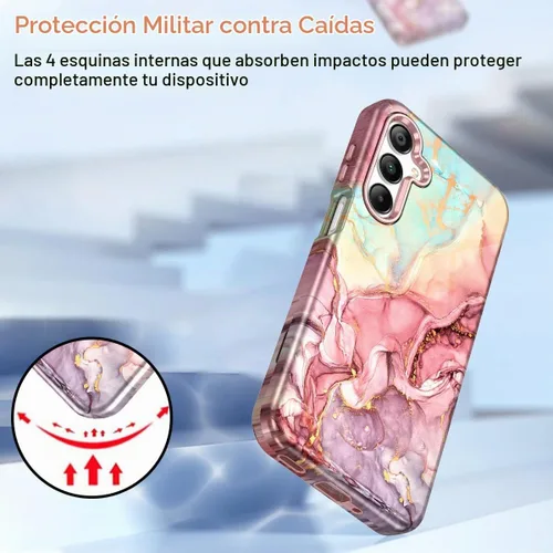 Vista 5 de Btscase Funda para Samsung Galaxy A16 5G, patrón de mármol 3 en 1, resistente a prueba de golpes, cuerpo completo, policarbonato duro y suave Rosa
