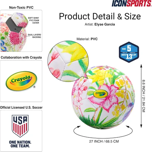 Vista 7 de Icon Sports Balón de fútbol con licencia oficial de la Federación de Fútbol de Estados Unidos, tamaño 5, Crayola & Fox Sport Collaboration Flower
