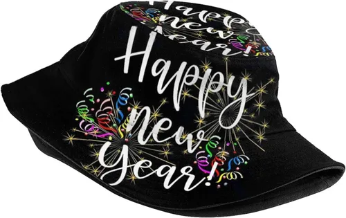 Vista 2 de Sombrero de pescador de feliz año nuevo para hombres, mujeres, adolescentes, plegable, con tema de Año Nuevo, sombreros para el sol, gorra