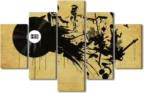 Vista 37 de Lienzo decorativo para pared, diseño de DJ Music Mixes the Track HD impreso en pinturas, 5 piezas de imágenes abstractas para sala de estar, obra