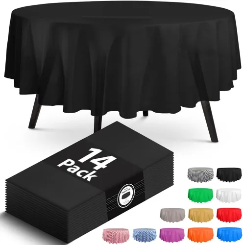 Vista 27 de Paquete de 14 manteles de plástico desechables rectangulares negros de 54 x 108 pulgadas - Cubiertas decorativas lisas para fiestas, bodas