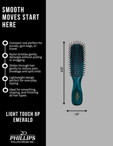 Vista 2 de Phillips Brush Cepillo de pelo Emerald Light Touch 6-P - Parte de la colección de gemas (tamaño pequeño)