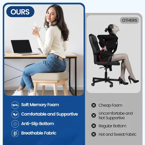 Vista 5 de SweetSlubr Cojín de asiento para aliviar el dolor de coxis, cojín para silla de oficina, cojín de espuma viscoelástica grande con funda