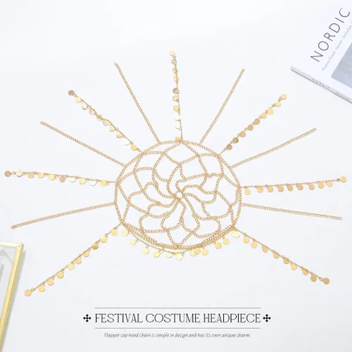 Vista 2 de Yean Diadema de lentejuelas doradas para adultos, joyería bohemia para el cabello, borla para festival, disfraz para mujeres y niñas