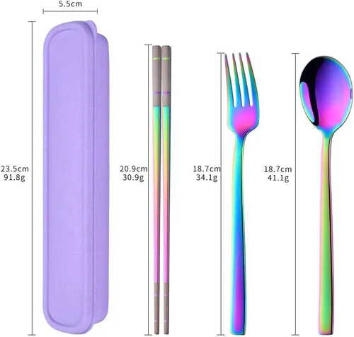 Vista 7 de Color ME - Juego de utensilios portátiles, cubiertos de viaje para acampar con estuche de almacenamiento, juego de cubiertos de acero inoxidable