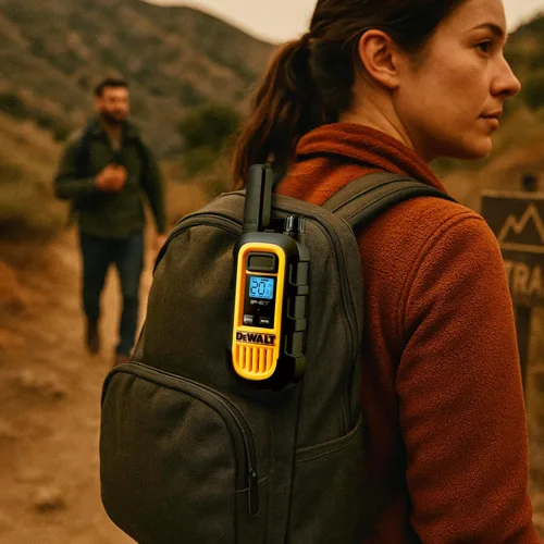 Vista 6 de DEWALT DXFRS300 FRS Walkie Talkies, radio de 2 vías de largo alcance, 1W, IP67 impermeable, paquete de 6 con 6 auriculares, cargador de banda