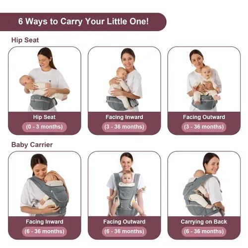 Vista 8 de Portabebés, 6 en 1 para recién nacidos a niños pequeños (7-50 libras), portabebés, delantero y trasero con asiento de cadera desmontable, suave