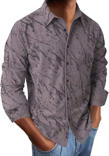 Vista 8 de Camisa de pana para hombre, estilo occidental grande y alto, manga larga, ajustada, con botones