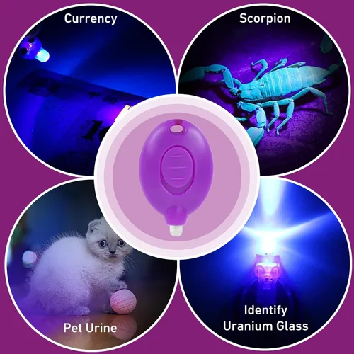 Vista 6 de Paquete de 8 mini linterna LED UV de 395 nm, mini luz negra (morado)