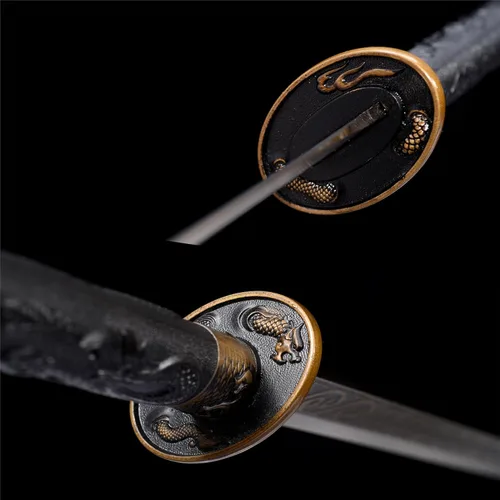 Vista 7 de Espada ancha de dragón dorado, espada china de acero al manganeso afilado, Tang Heng Dao, hoja de espiga completa, espada samurai, katana, arma