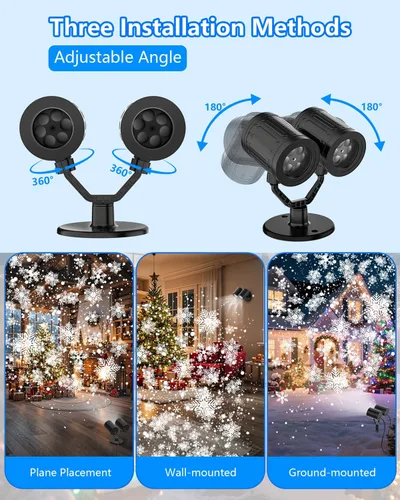 Vista 5 de AKSDA Proyector de Luces de Copo de Nieve de Navidad para Exteriores, Doble Cabezal Mejorado 2025, Rotación de 360°, Impermeable IP65, Función