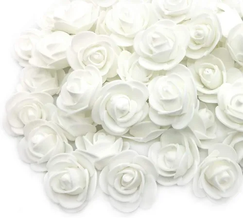 Vista 11 de D-Seven Flores artificiales, 100 unidades, mini rosas de espuma para manualidades, ramos de boda, centros de mesa de baby shower, arreglos florales
