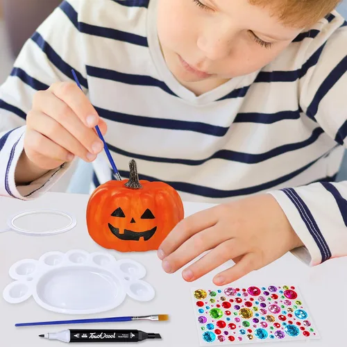Vista 9 de Winlyn 8 juegos de pintura de calabaza de 4 pulgadas, manualidades de otoño, pintar tus propias calabazas de Halloween, calabazas de espuma blanca