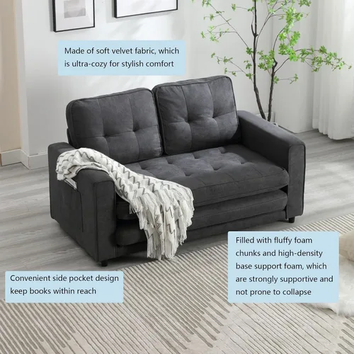 Vista 4 de Sofá cama plegable con soporte para tazas, sofá cama plegable con bolsillo lateral, sofá cama futón convertible para invitados