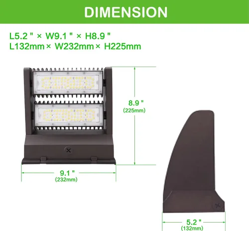 Vista 6 de Luz giratoria del paquete de la pared de la cabeza LED de 80W, 5000K 10800LM 5000K IP65 impermeable, 100-277V, UL listado, iluminación