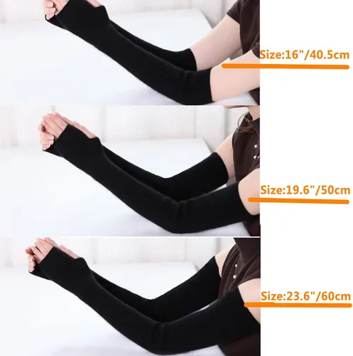 Vista 4 de Facecozy Calentadores de brazos para mujer, mezcla de lana de cachemira, guantes largos sin dedos para mujer, guantes para clima frío con agujero