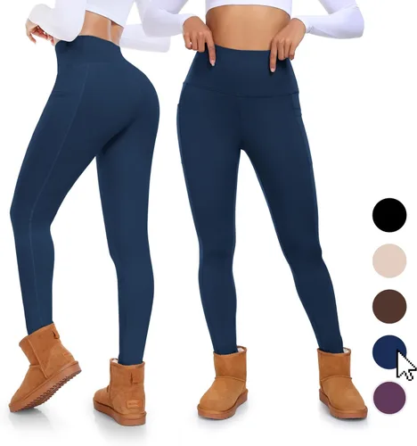Vista 2 de MOREFEEL Leggings con forro polar con bolsillos para mujer, cintura alta, térmicas, control de abdomen, pantalones de yoga, mallas de entrenamiento