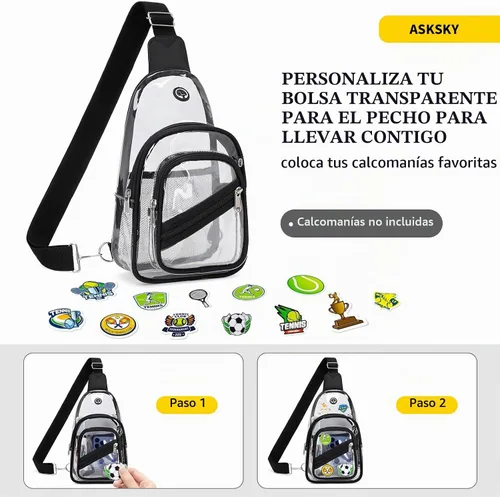 Vista 5 de Bolsa transparente para eventos en estadios, mochila transparente para mujer, impermeable, de PVC, cangurera cruzada para conciertos