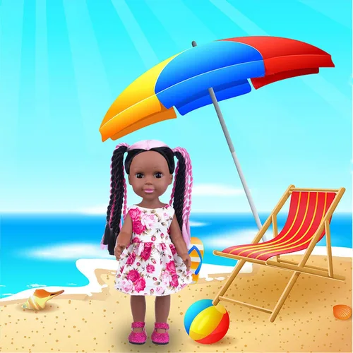 Vista 5 de ZNTWEI Muñeca de bebé negra de 14.5 pulgadas y conjunto de accesorios de ropa. Muñeca de bebé afroamericana de cabello trenzado hecha a mano.
