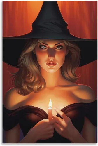 Vista 32 de HHGaoArt Lienzo gótico para pared, póster de fantasmas de Halloween, imagen espeluznante en lienzo