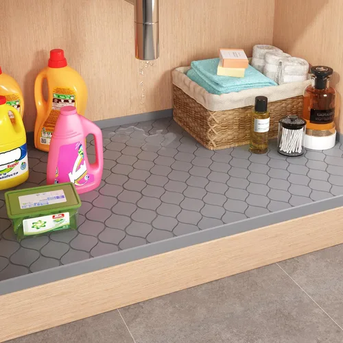 Vista 2 de Winisok Alfombrilla de silicona para debajo del fregadero de 19 x 19 pulgadas, artículos esenciales de cocina y artilugios, forro de estante